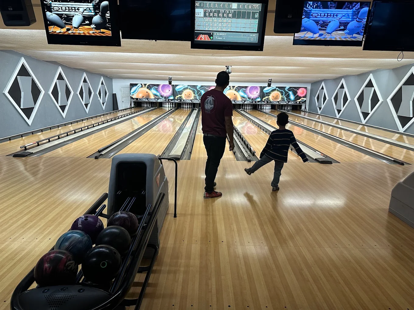 Bowling lanes at Features Sports Bar & Grill
